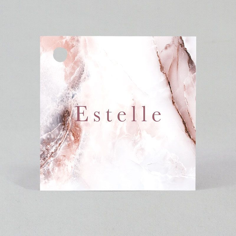 Étiquette baptême perforée avec un joli décor de marbre rose Étiquette baptême perforée avec un joli décor de marbre rose