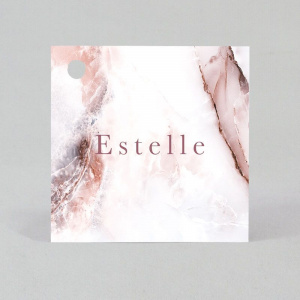 Étiquette baptême perforée avec un joli décor de marbre rose