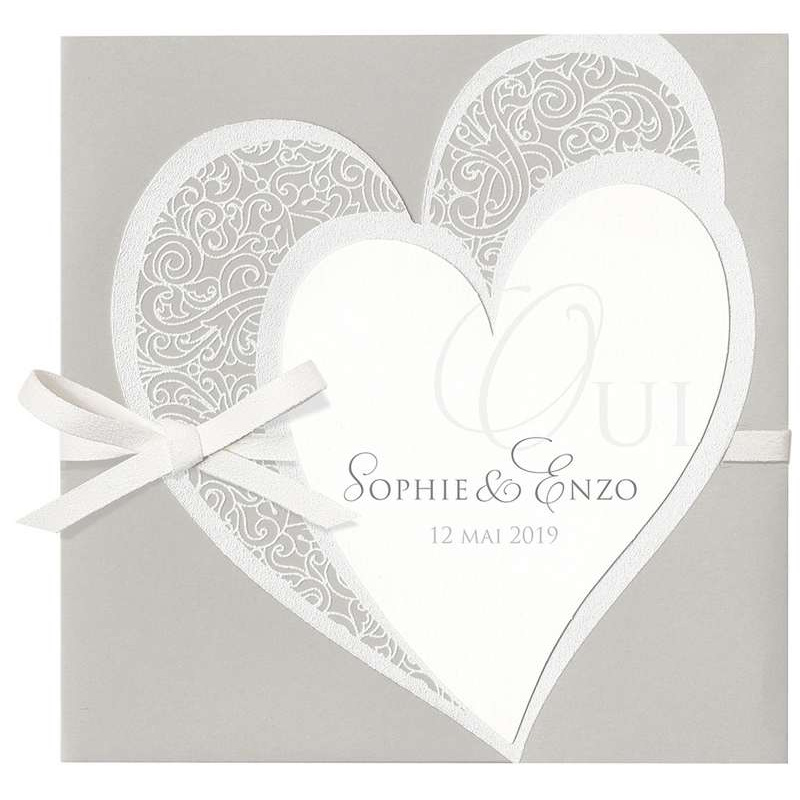 Faire part mariage chic élégant gris cœur encre de suède Belarto Bohemian Wedding 727041