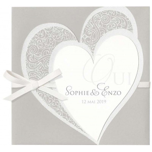 Faire part mariage chic élégant gris cœur encre de suède Belarto Bohemian Wedding 727041