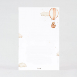 Faire-part naissance avec dessin de montgolfière en aquarelle.