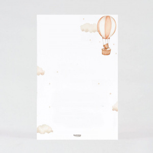 Faire-part naissance avec dessin de montgolfière en aquarelle.