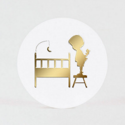 Sticker pour annoncer la naissance de bébé avec silhouette dorée du grand frère penché sur le berceau