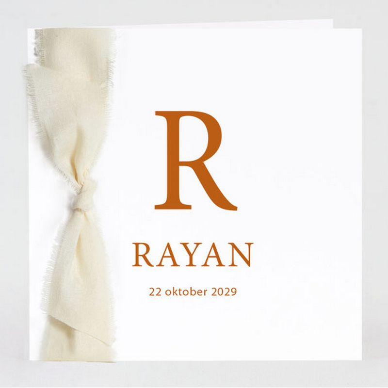 Faire-part classique crème avec ruban effiloché ivoire Faire-part classique crème avec ruban effiloché ivoire