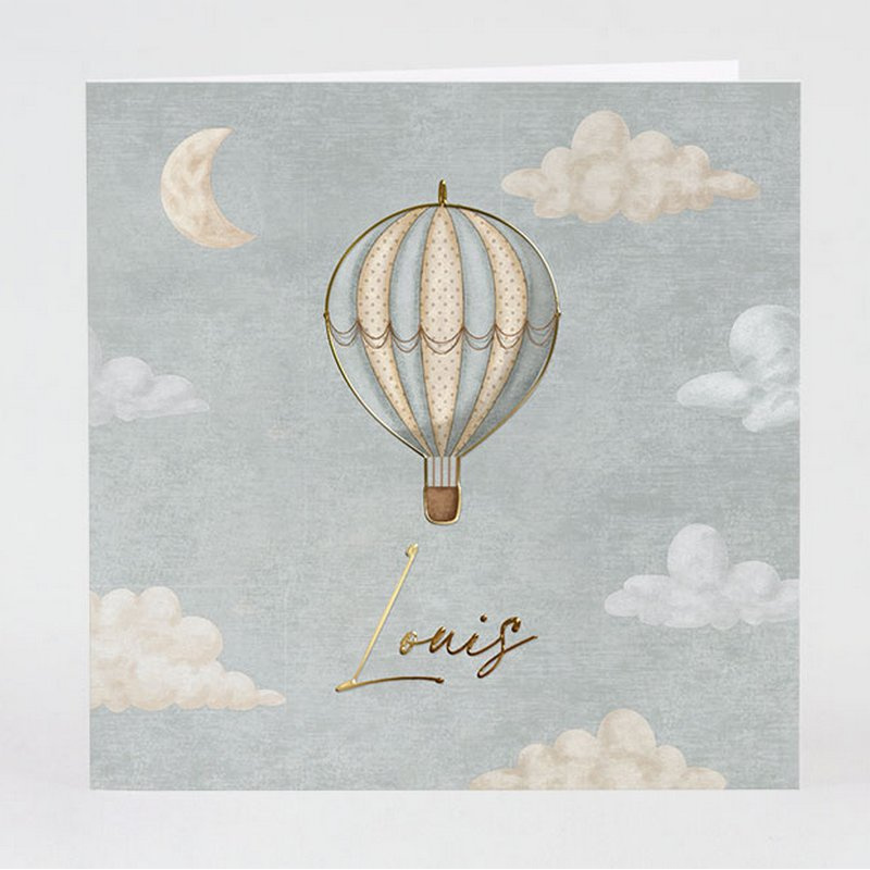 Faire-part naissance style rétro montgolfière dans les nuages Faire-part naissance style rétro montgolfière dans les nuages