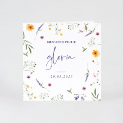 Faire-part fleurs sauvages colorées pour une annonce naissance ou baptême légère