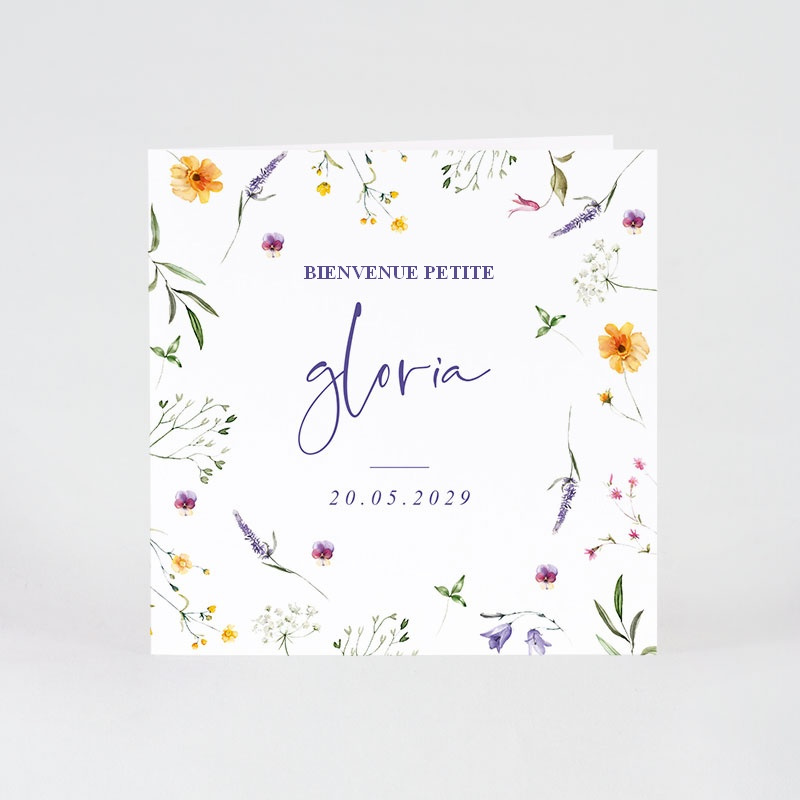 Faire-part fleurs sauvages colorées pour une annonce naissance ou baptême légère