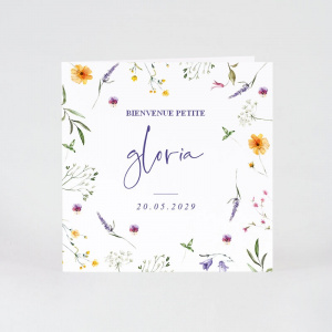 Faire-part fleurs sauvages colorées pour une annonce naissance ou baptême légère