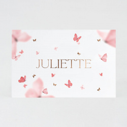 Faire-part blanc papillons roses pour petite fille