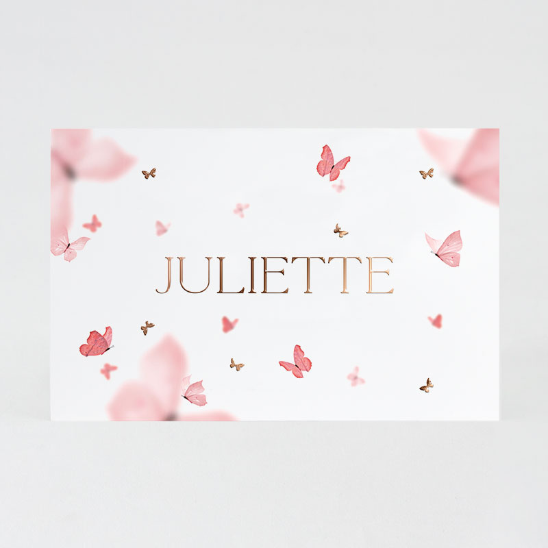 Faire-part blanc papillons roses pour petite fille