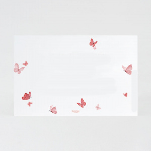 Dos du faire-part vierge, avec illustrations de papillons roses pour naissance ou baptême