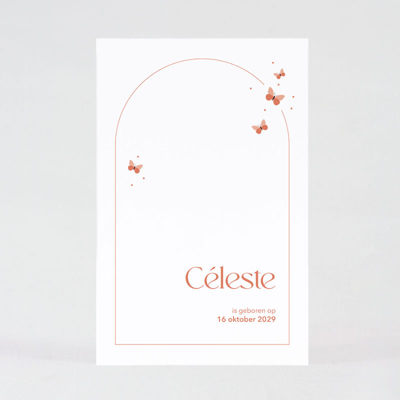 Faire-part simple blanc avec décorations papillons rouges