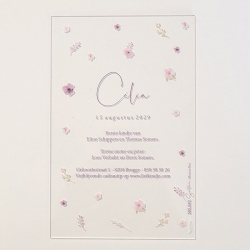 Faire-part plexiglas 2mm avec jolie décoration florale rose