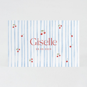 Faire-part naissance ou baptême papier extra épais 800g illustration cerises