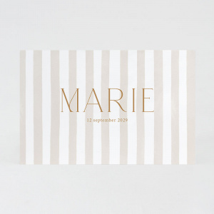 Faire-part naissance ou baptême papier extra épais 800g, classique rayures beige