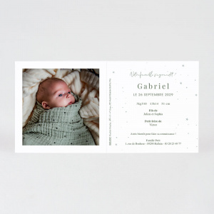 Intérieur du faire-part avec texte d'annonce naissance et photo de bébé