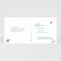 Intérieur du faire-part avec texte d'annonce naissance et illustration tortue de mer