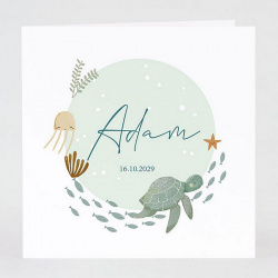 Faire-part naissance ou baptême avec illustration animaux marins