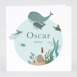Faire-part animaux marins baleine pour naissance ou invitation baptême