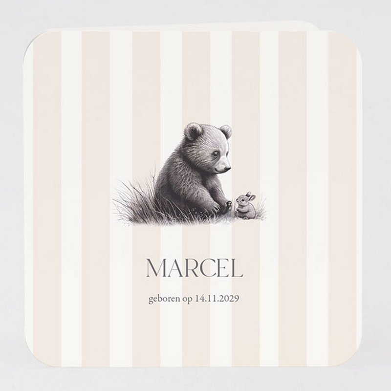 Faire-part classique illustration crayon ourson pour annoncer une naissance ou un baptême