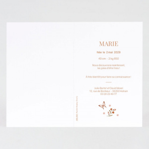 Intérieur du faire-part avec illustration poétique d'un papillon et d'une fleur