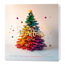 Carte de vœux amusante et colorée, avec un sapin fait de briques multicolores