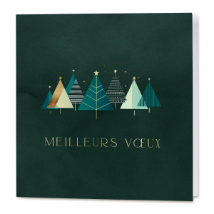 Carte de vœux pour entreprise, couverture moderne illustrée de sapins stylisés