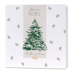 Carte de vœux classique, esprit rétro, illustration sapin vert sur fond blanc