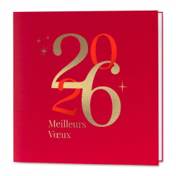 Carte de vœux 2026 élégante rouge et dorée pour entreprises