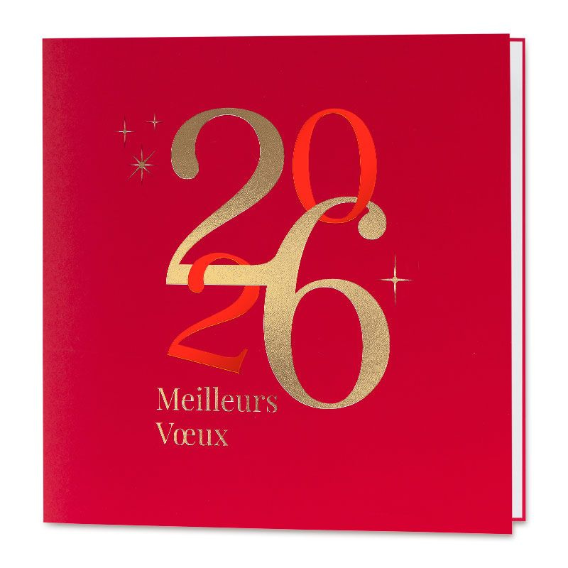 Carte de vœux 2026 élégante rouge et dorée pour entreprises