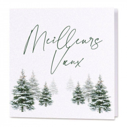 Carte de vœux classique avec illustration de forêt de sapins enneigés