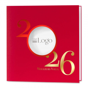 Carte de vœux 2026 élégante rouge avec dorure et impression de votre logo