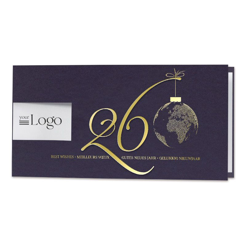 Carte de voeux classique pour entreprise avec impression du logo et jolie dorure sur fond marine Carte de voeux classique pour entreprise avec impression du logo et jolie dorure sur fond marine