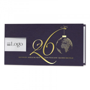 Carte de voeux classique pour entreprise avec impression du logo et jolie dorure sur fond marine