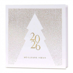 Carte de voeux 2026 sapin blanc et dorure or