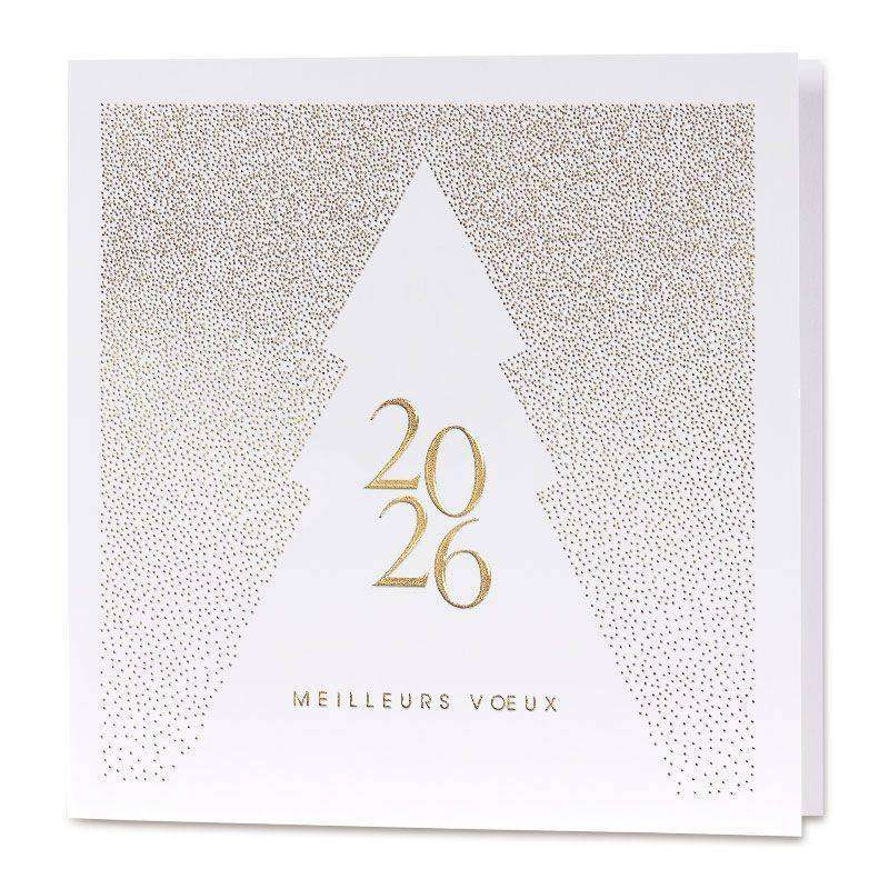 Carte de voeux 2026 sapin blanc et dorure or Carte de voeux 2026 sapin blanc et dorure or