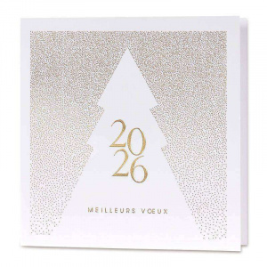Carte de voeux 2026 sapin blanc et dorure or