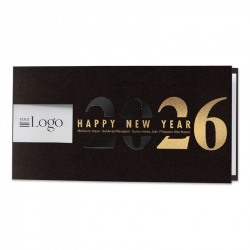 Carte de vœux élégante noir 2026 avec dorure or et verni noir