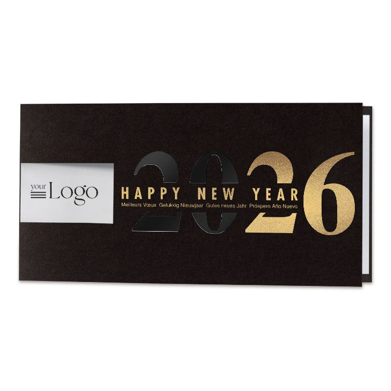 Carte de vœux élégante noir 2026 avec dorure or et verni noir Carte de vœux élégante noir 2026 avec dorure or et verni noir