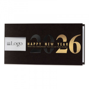 Carte de vœux élégante noir 2026 avec dorure or et verni noir