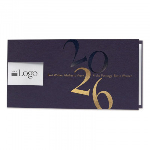 Carte de vœux classique 2026, couverture bleu marine avec dorure or
