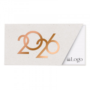 Carte de vœux 2026 moderne blanche avec finition cuivrée