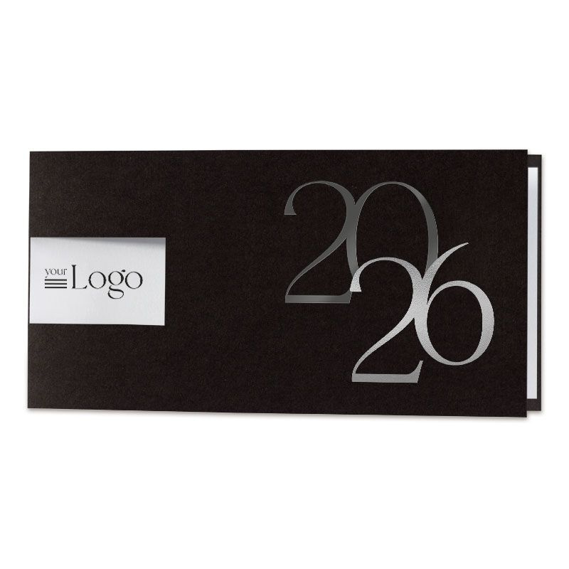 Carte de vœux 2026 élégante noire avec finition argentée