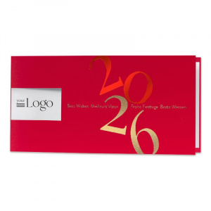 Carte de vœux 2026 rouge flamboyant et finition dorée