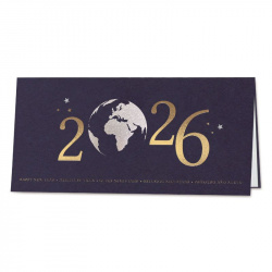 Carte de vœux 2026 internationale bleu marine, finitions dorées et argentées