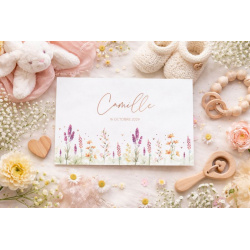 présentation de ce joli faire-part de naissance illustré de fleurs printanières