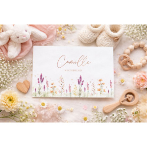 présentation de ce joli faire-part de naissance illustré de fleurs printanières