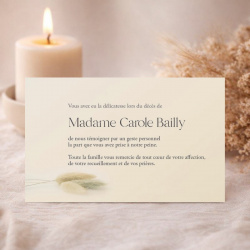 Carte remerciement deuil avec fleurs séchées