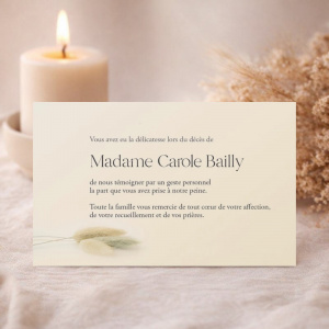 Carte remerciement deuil avec fleurs séchées