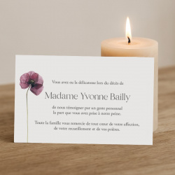 Carte remerciement deuil coquelicot pourpre séché